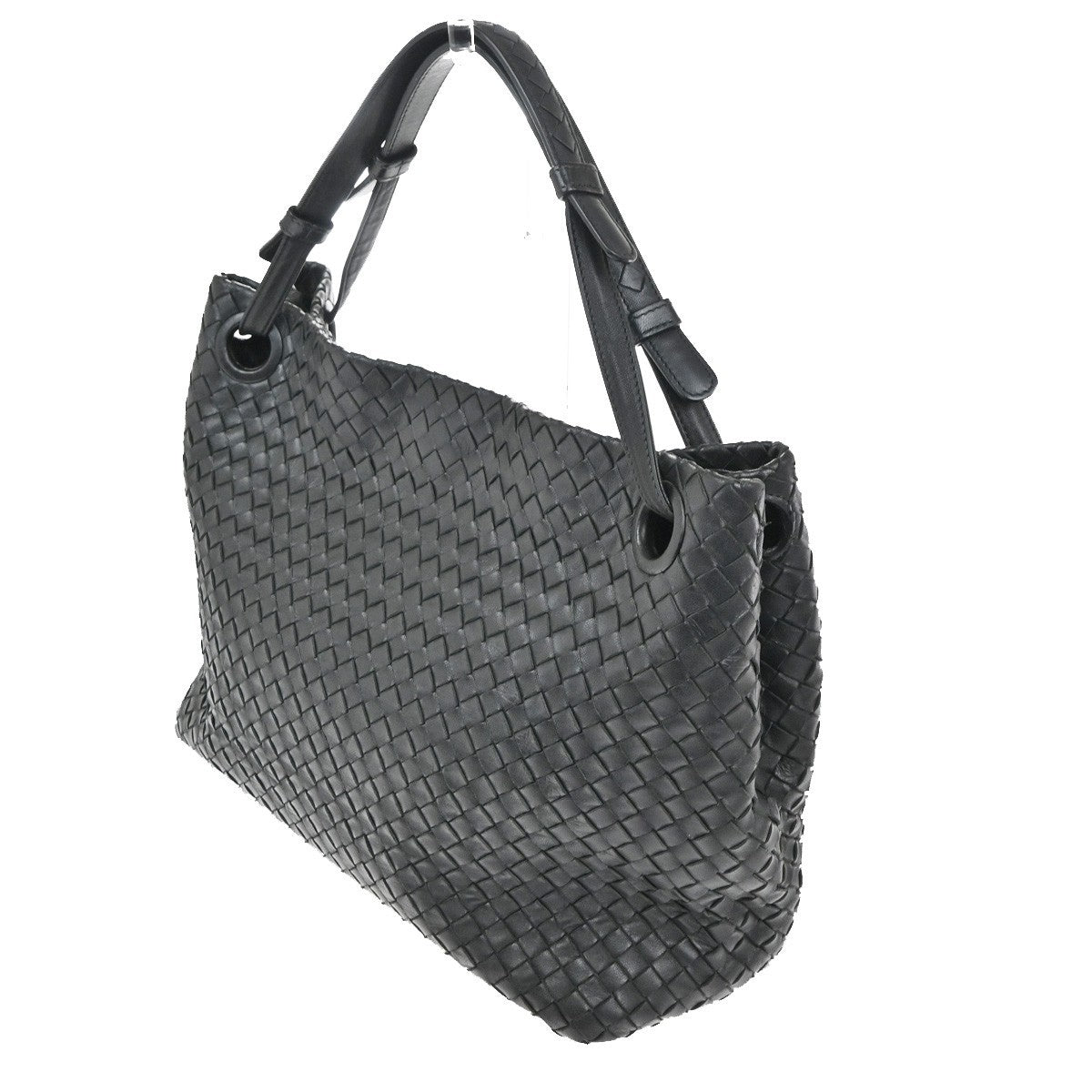 BOTTEGA VENETA Logo Intrecciato Shoulder Bag Leather Black Italy 664RL708