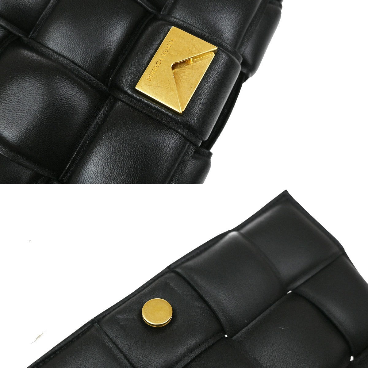 BOTTEGA VENETA Maxy Intrecciato Cassette Shoulder Bag Leather Black 689RL287