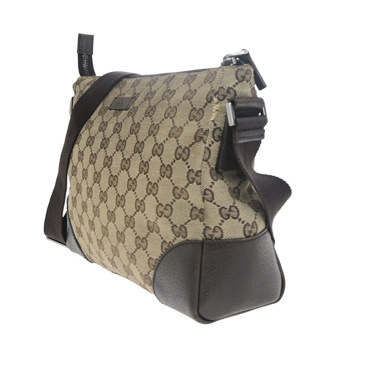 GUCCI Logo GG Pattern Shoulder Bag Canvas Leather Brown Italy 09SJ056