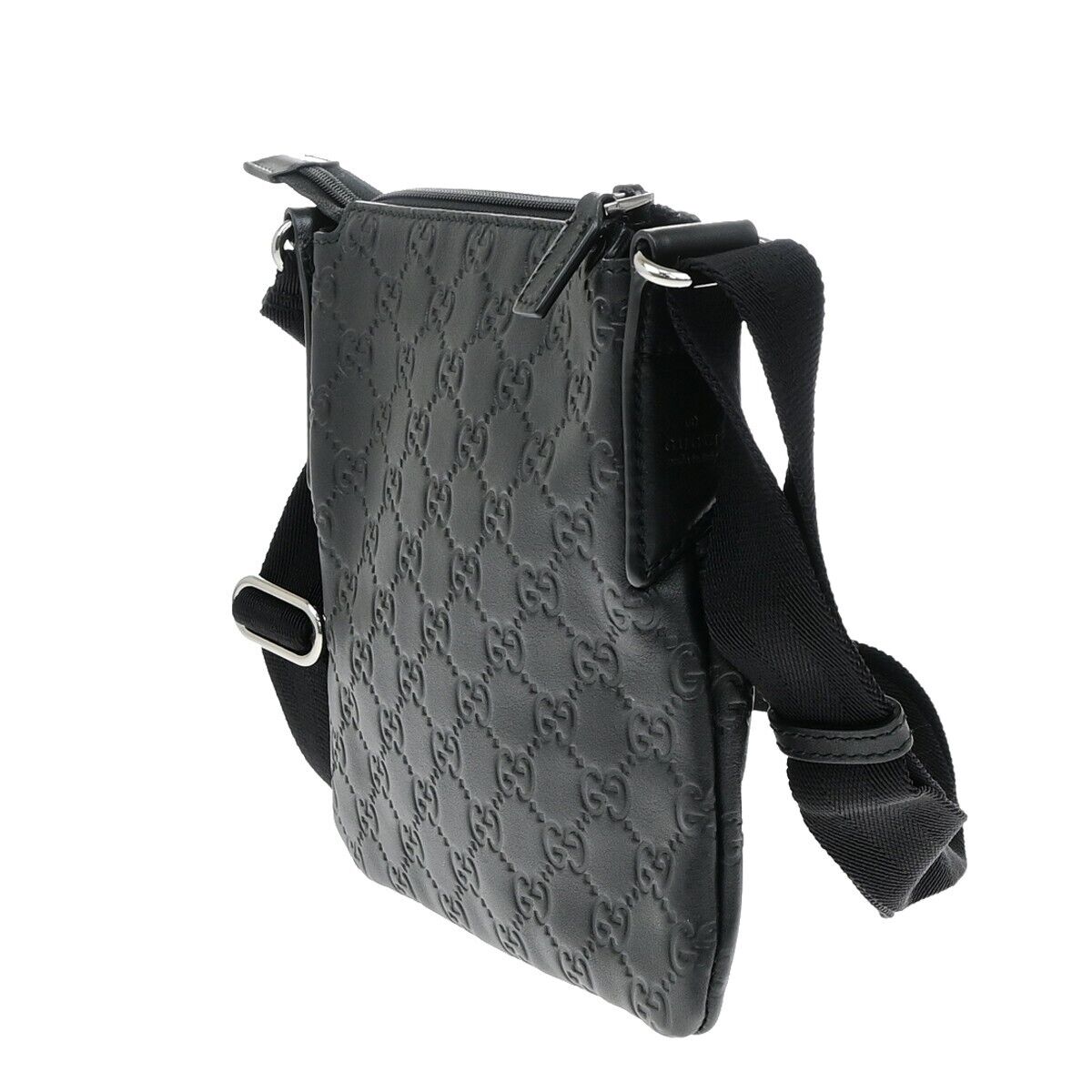 GUCCI Logo Guccissima GG Pattern Mini Shoulder Bag Leather Black Italy 12RF223