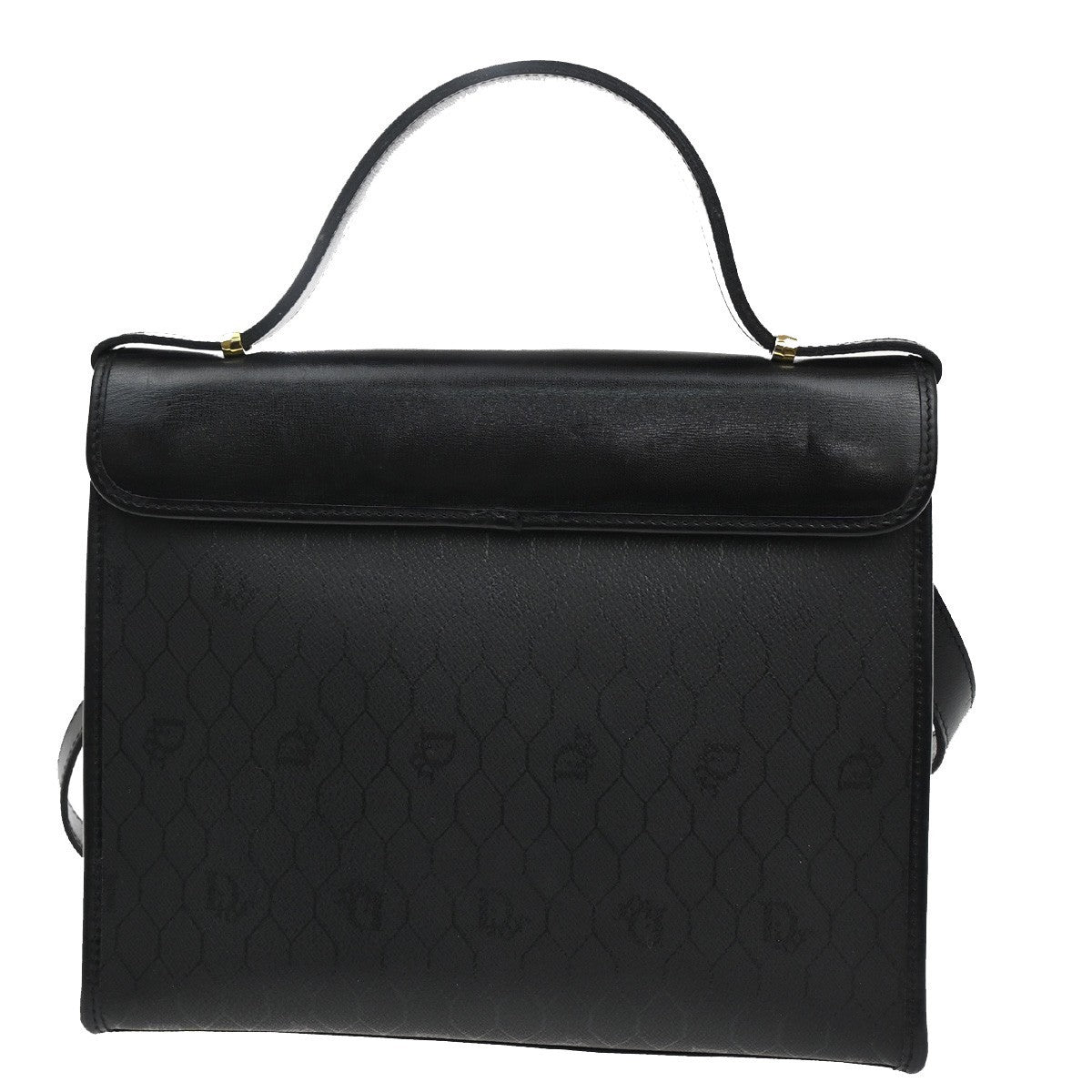 CHRISTIAN DIOR Haneycomb Logo 2Way Shoulder Hand Bag PVC Leather GHW BK 35CA377