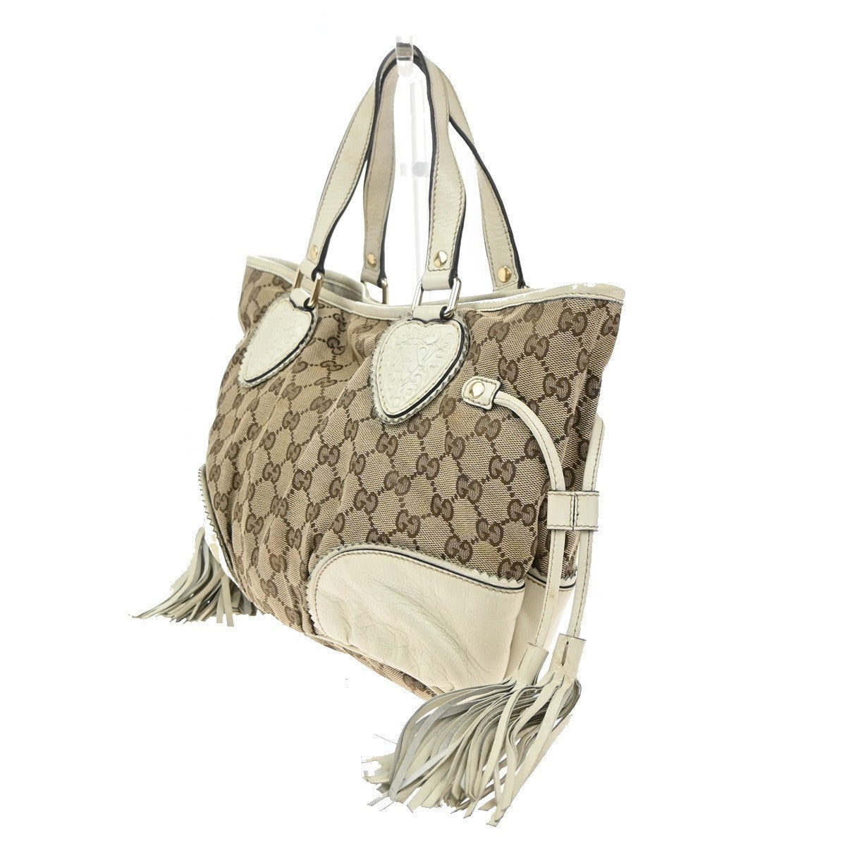 GUCCI GG Pattern Shoulder Tote Bag Canvas Leather Brown White GHW Italy 31EG320