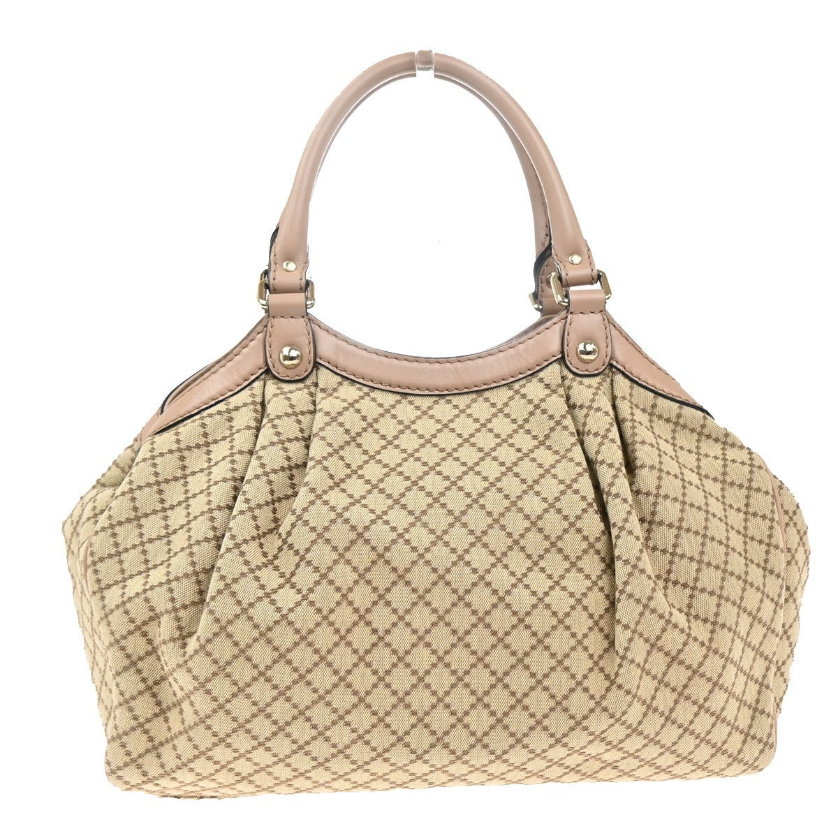 GUCCI GG Logo Diamante Sukey Shoulder Hand Bag Canvas Leather Beige Pink 74KC440