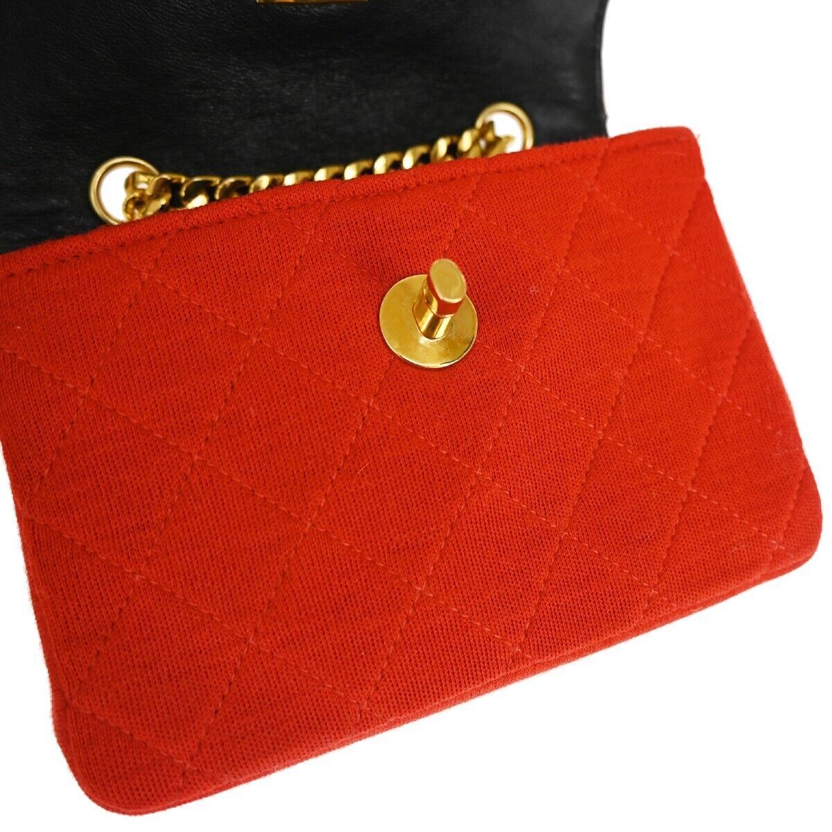 CHANEL CC Logo Mini Matelasse Chain Shoulder Bag Canvas Leather Red 653RH002