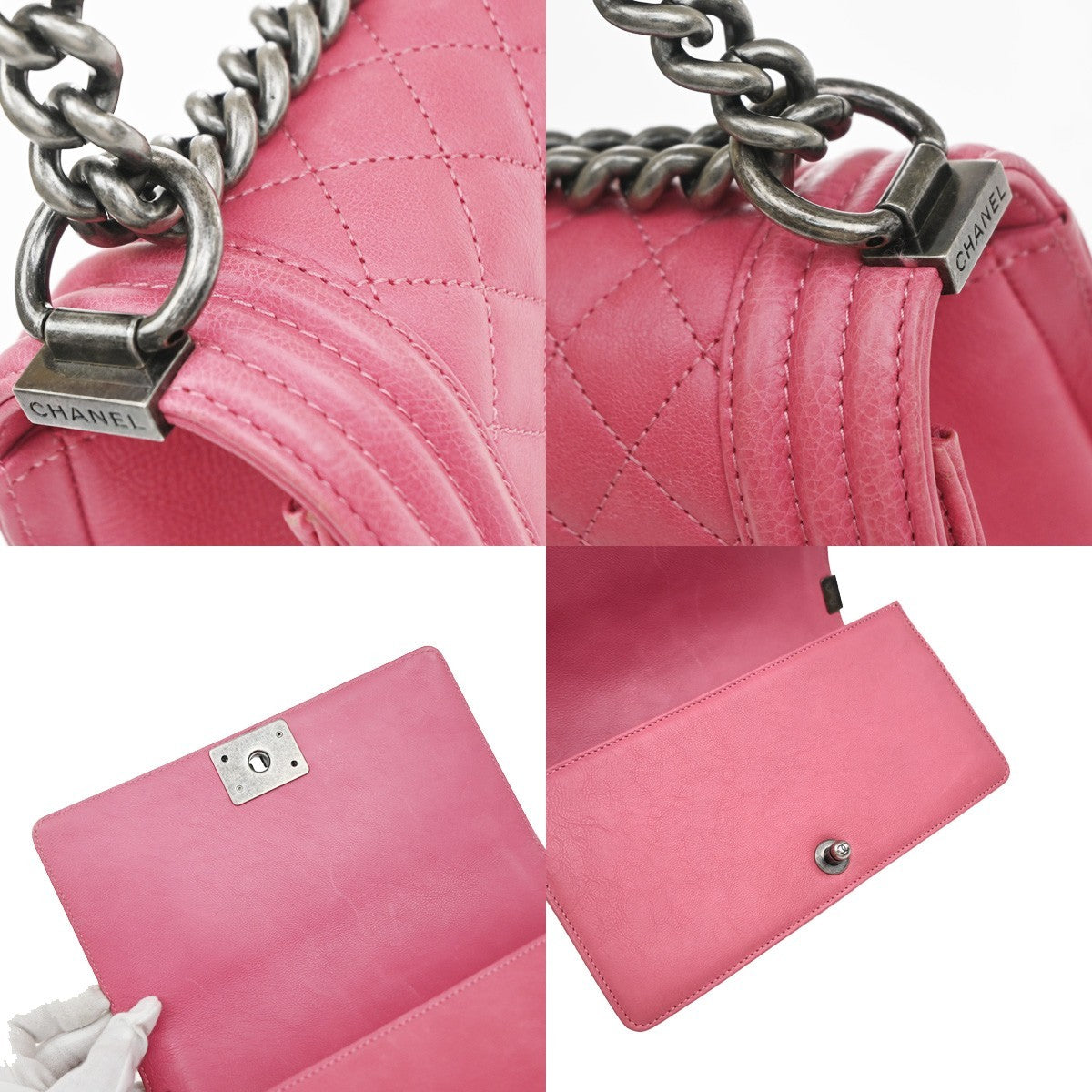 CHANEL CC Boy Chain Shoulder Bag Leather Pink SHW Italy 321RP171