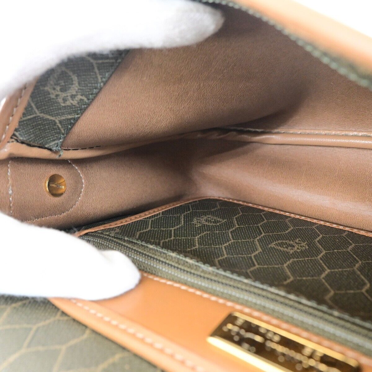 CHRISTIAN DIOR Logos Honeycomb Shoulder Bag PVC Leather Brown Gold 36FB184