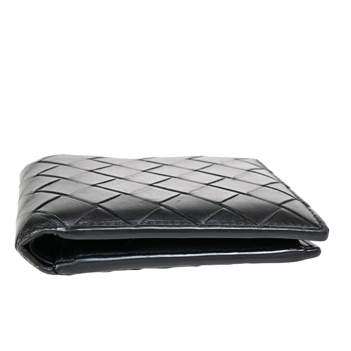 BOTTEGA VENETA Logo Intrecciato Bifold Compact Wallet Leather Black 68FA908