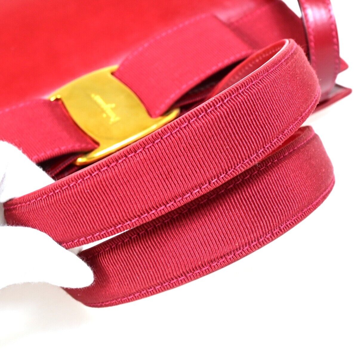 SALVATORE FERRAGAMO Logo Vara 2Way Shoulder Hand Bag Canvas Leather Red 30FA618