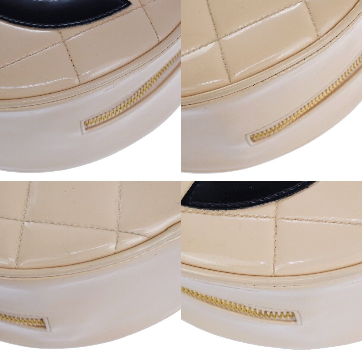 CHANEL CC Matelasse Round Vanity Chain Hand Bag Patent Leather Beige 6600LC414