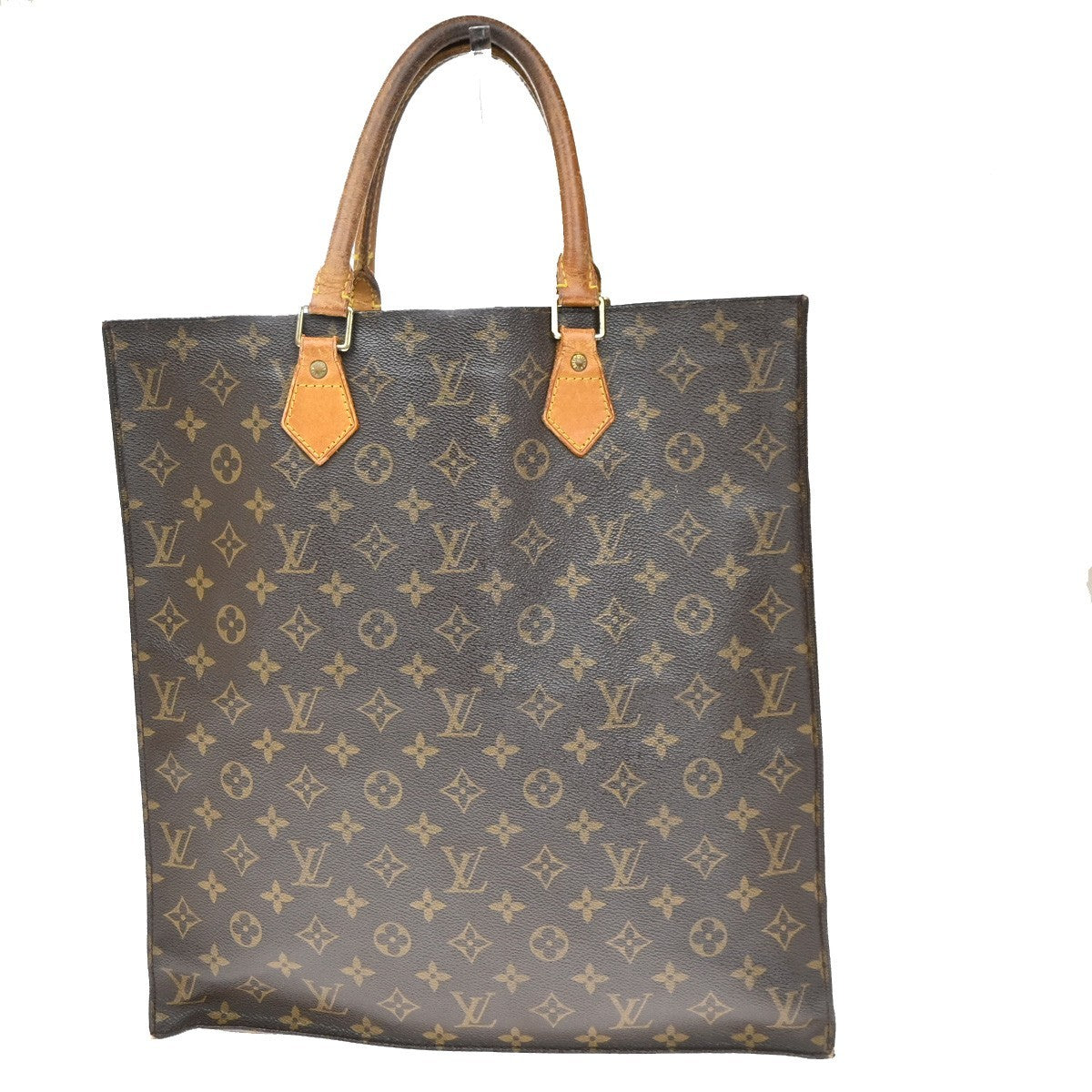 LOUIS VUITTON Logo Sac Plat Hand Tote Bag Monogram Leather Brown M51140 66CA931