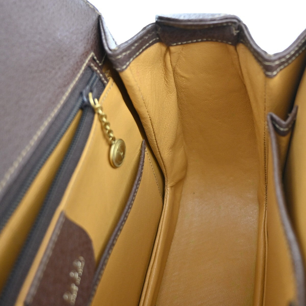 GUCCI Logo Bamboo Top Handle Hand Bag Leather Brown Gold Italy 52EE415