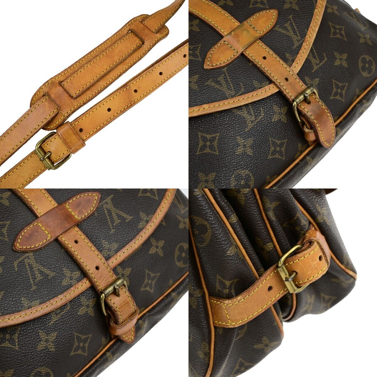 LOUIS VUITTON Logo Saumur 30 Shoulder Bag Monogram Leather Brown M42256 39ED297