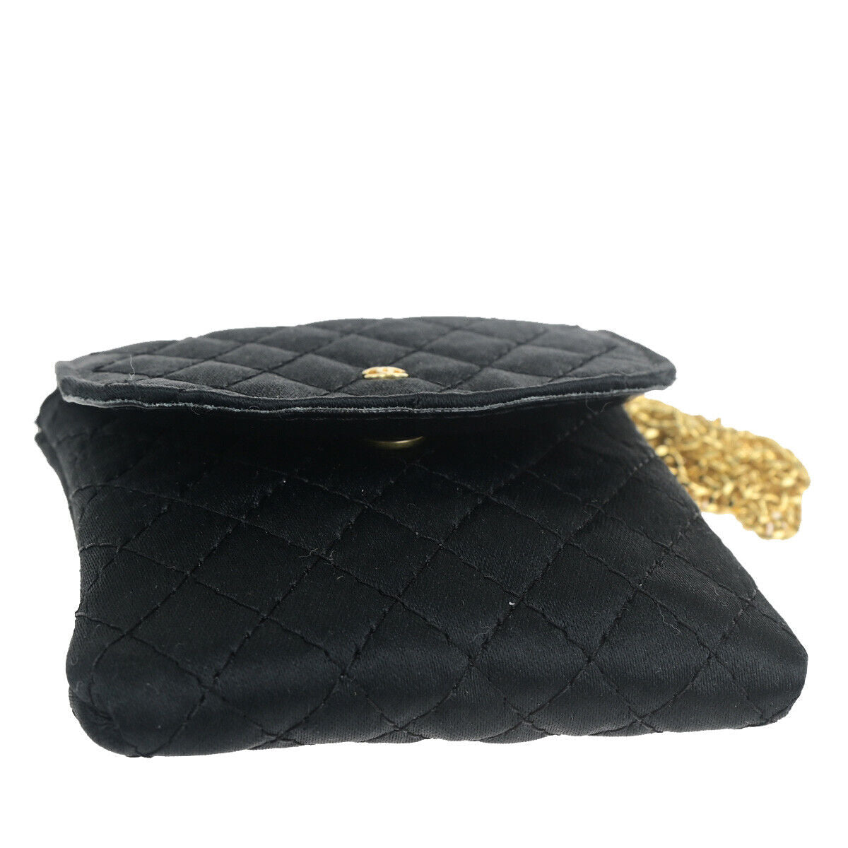 CHANEL CC Logo Micro Matelasse Shoulder Bag Pouch Canvas Leather Black 88RK080