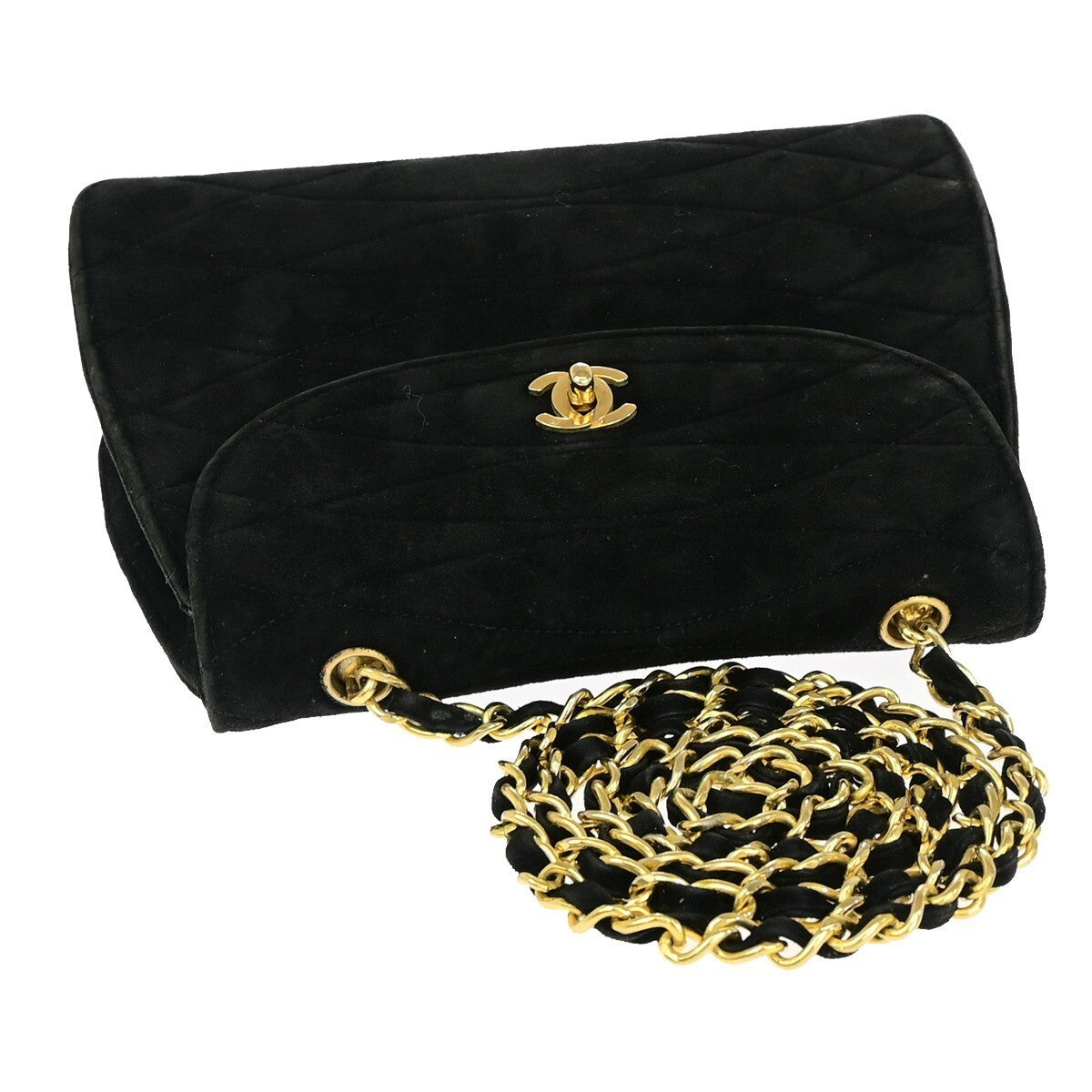 CHANEL CC Logo Velvet Chain Shoulder Bag Suede Leather Black Vintage 683RK554