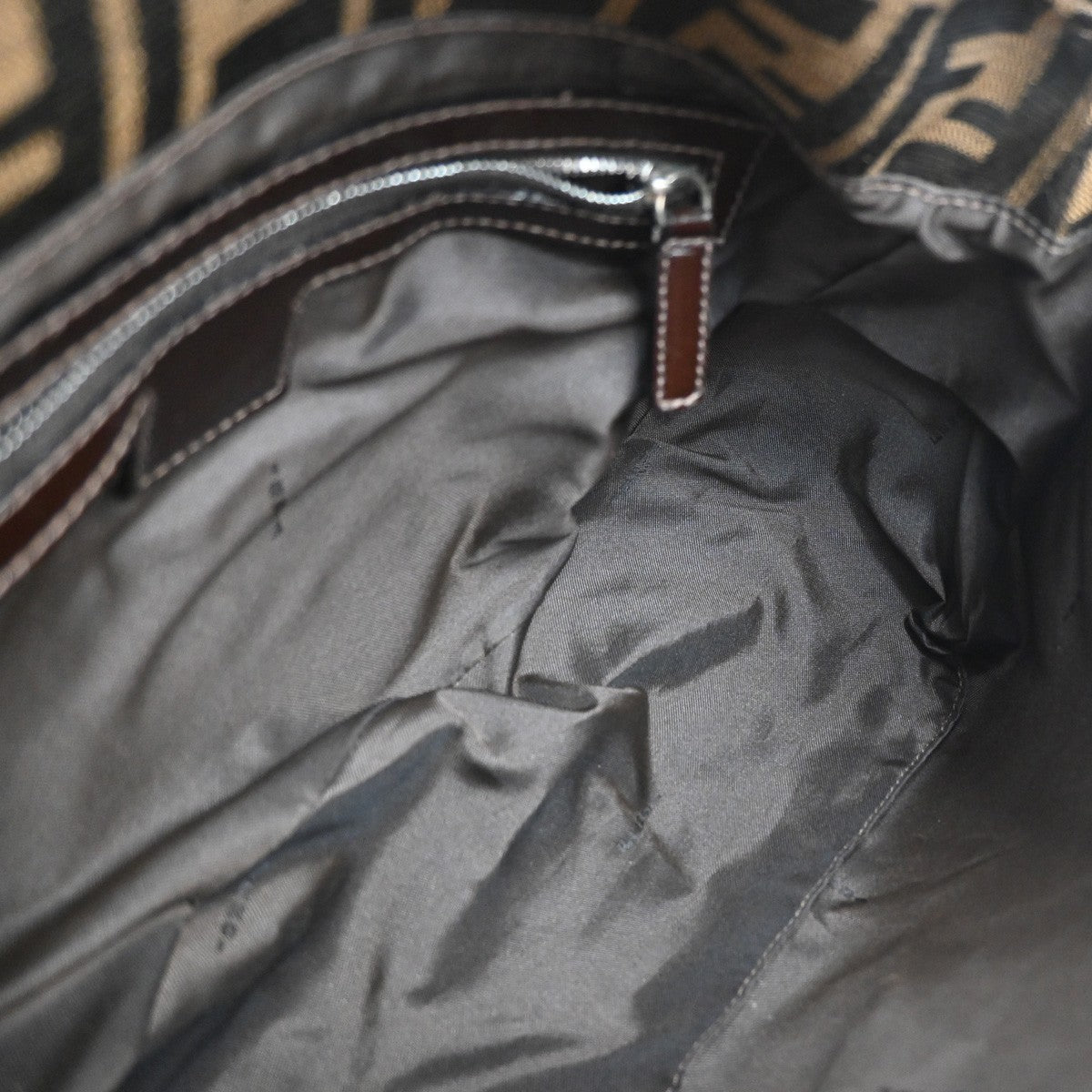 FENDI Logo Mamma Zucca Pattern Shoulder Bag Canvas Leather Brown Italy 46RF693