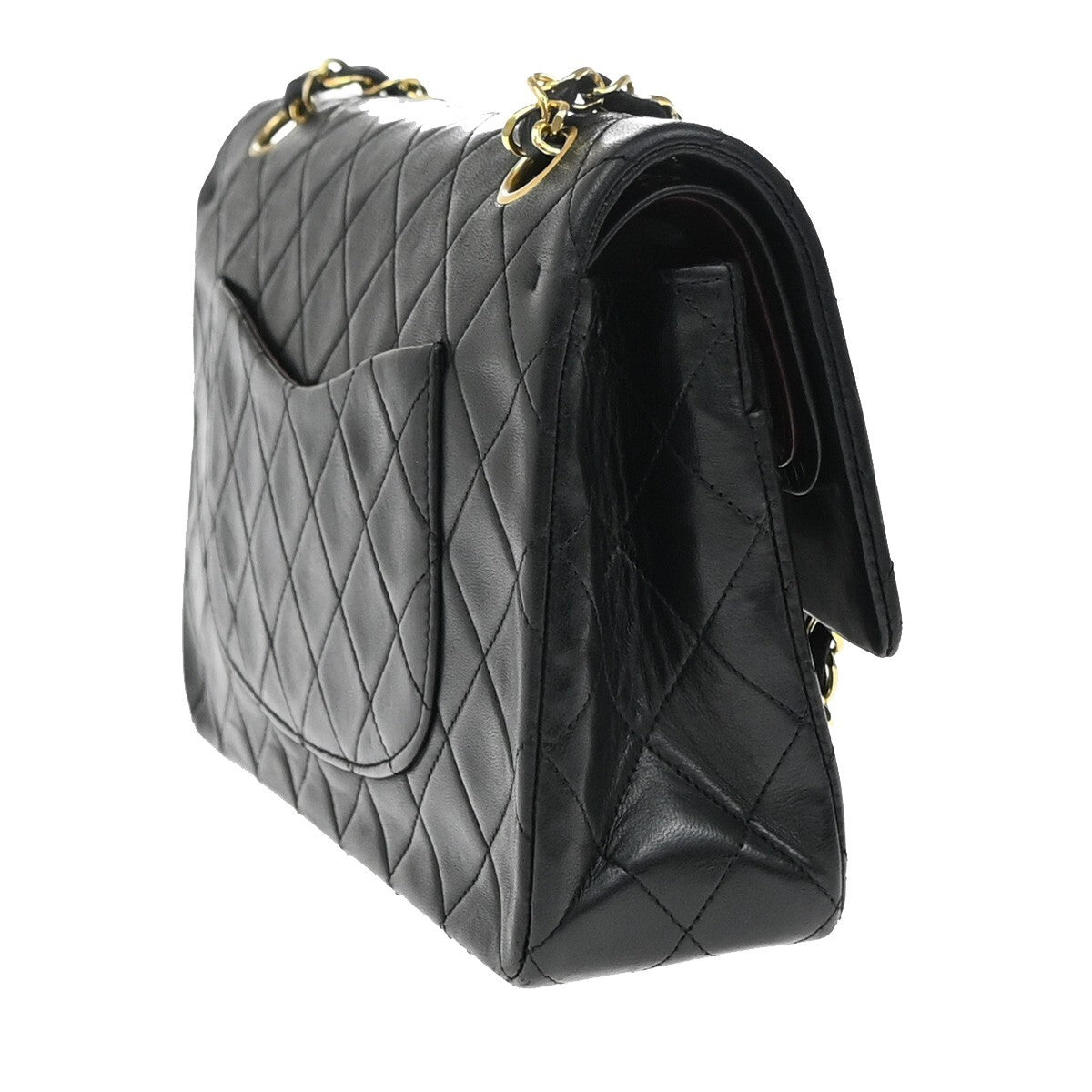 CHANEL CC Matelasse 25 Double Flap Chain Shoulder Bag Lamb Skin Black 892RF267