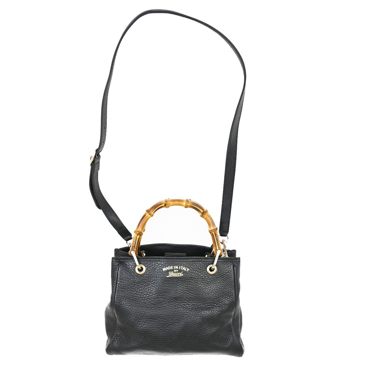 GUCCI Bamboo Shopper Tote 2Way Shouledr Handbag Leather Black GHW 18CA418