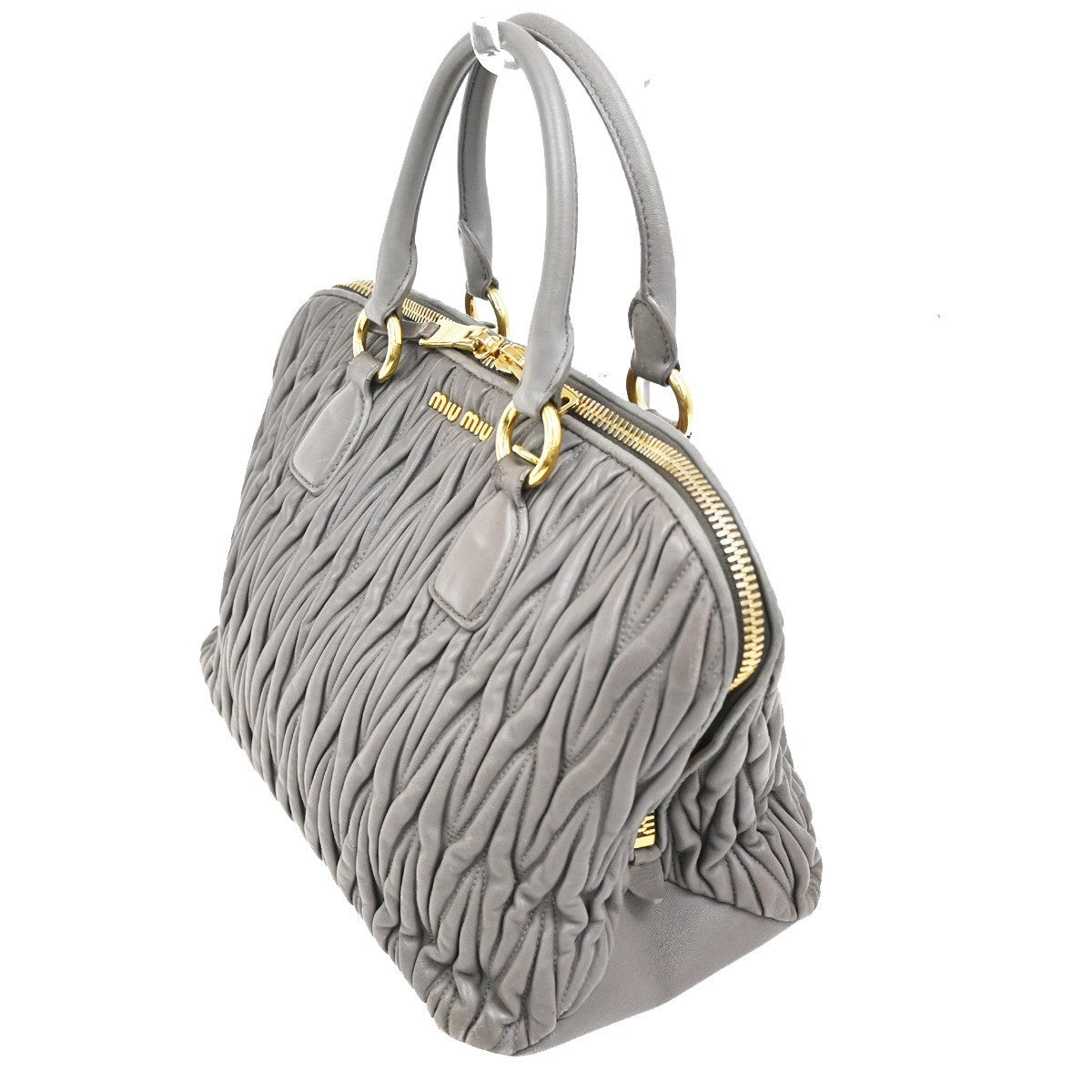 MIU MIU Logo Matelasse Shoulder Hand Bag Leather Purple Gray Gold  84TA360