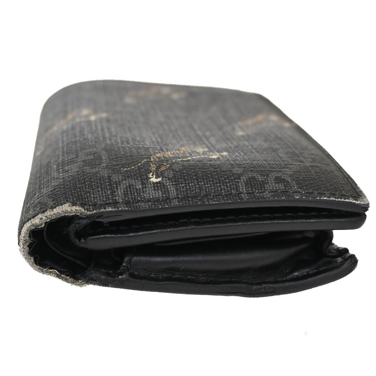 GUCCI Logo GG Pattern Tiger Bifold Wallet Purse Supreme Leather Black 09YD729