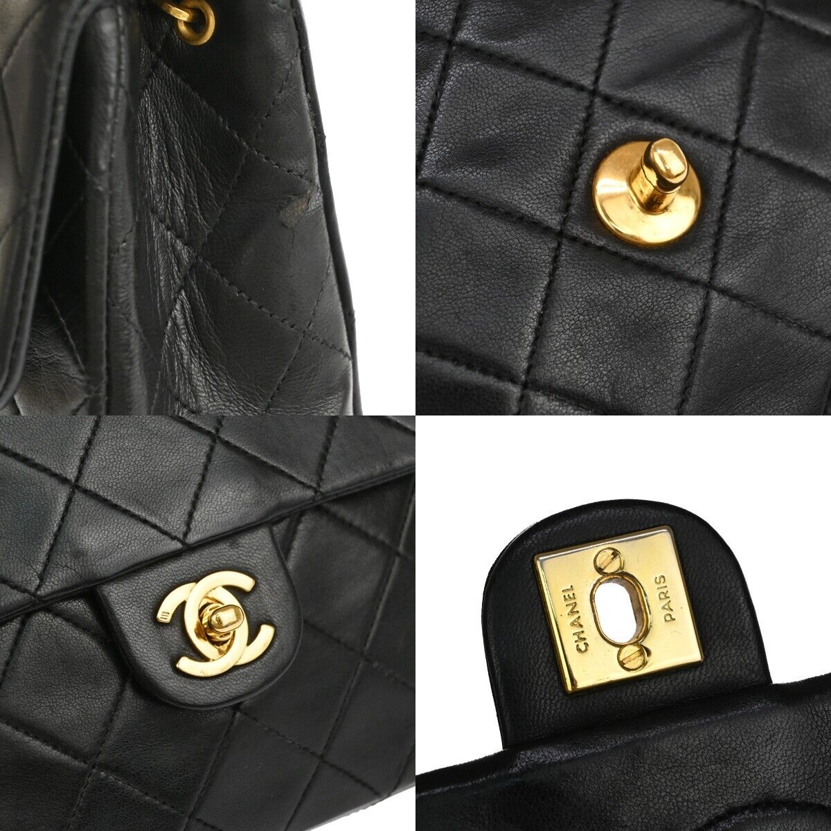 CHANEL CC Mini Matelasse Chain Shoulder Bag Leather Black GHW Vintage 323RJ288