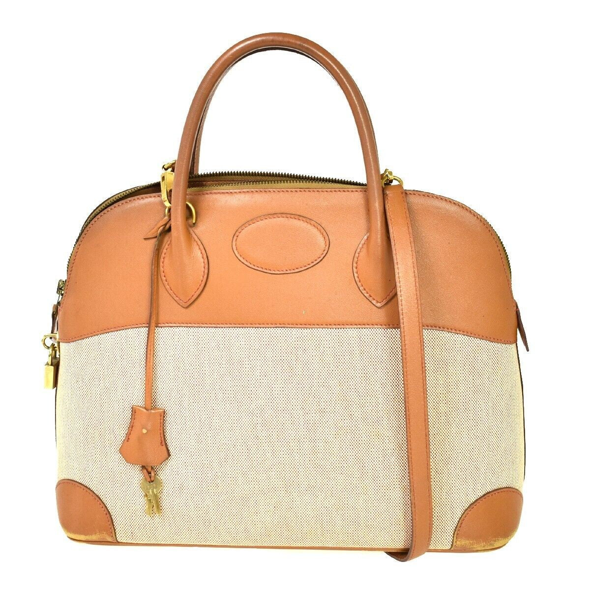 HERMES Bolide 35 Hand Bag Toile H Leather Canvas Brown Made In France 694RG054
