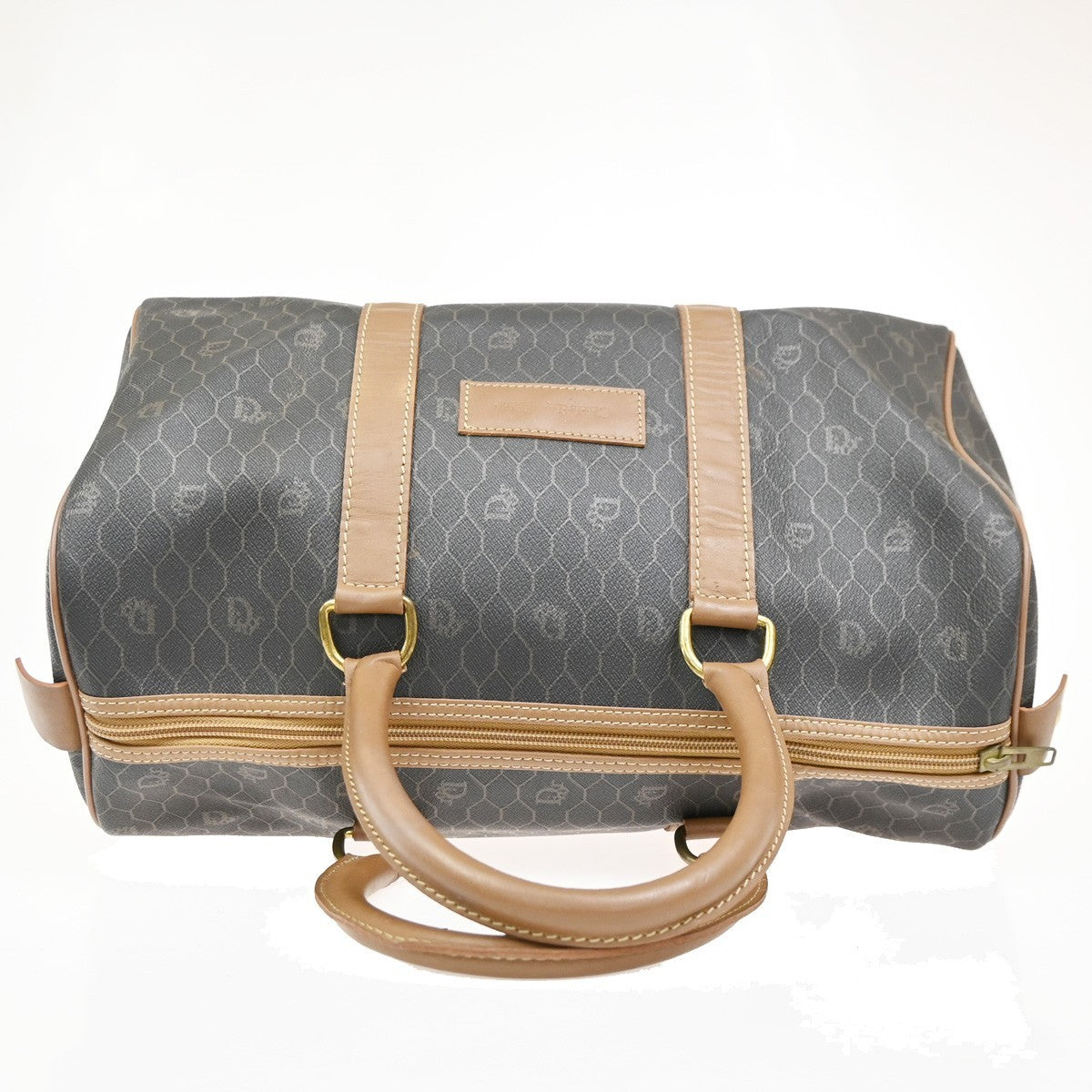 CHRISTIAN DIOR Logo Trotter Honeycomb Hand Bag PVC Leather BN Black GHW 38KC674