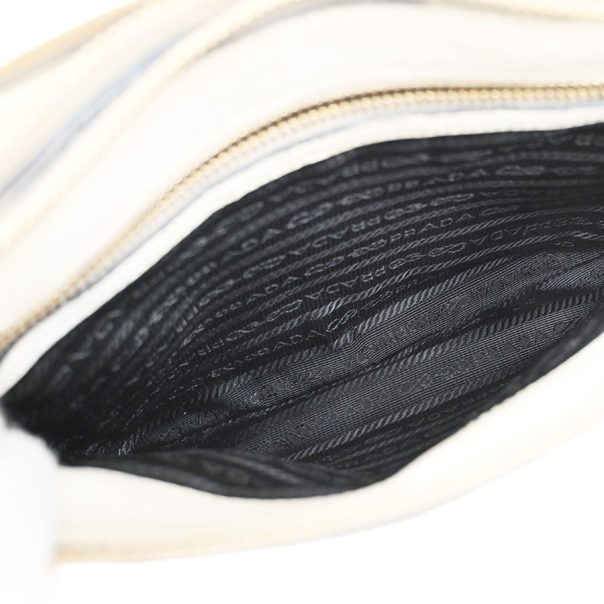 PRADA Logo Crossbody Mini Shoulder Bag Leather White GHW 76YH762