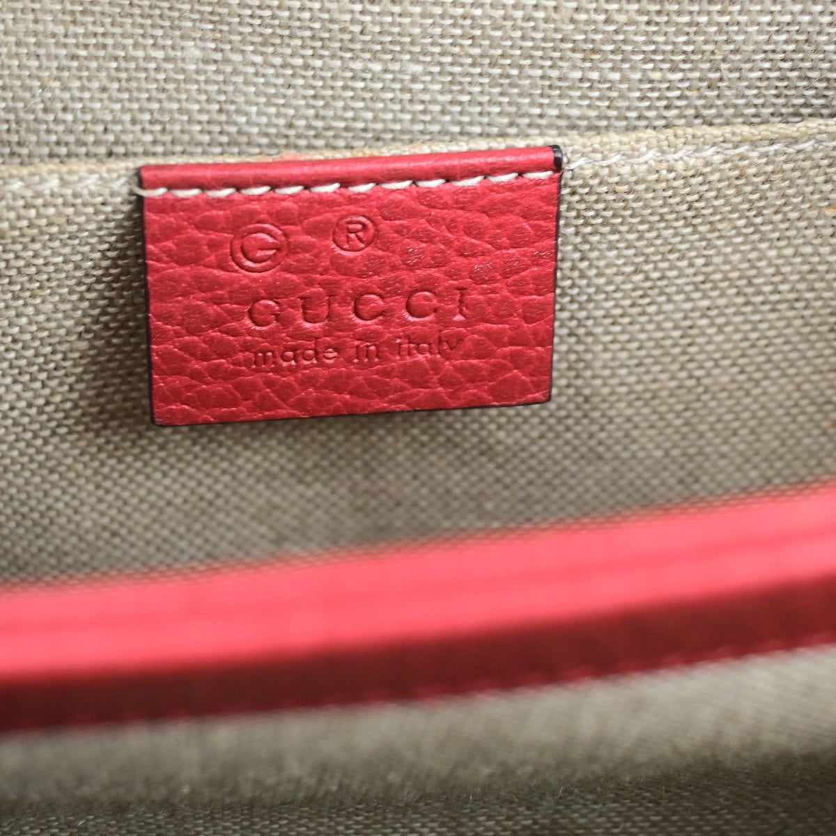 GUCCI Logo Interlocking G Chain Mini Shoulder Bag Leather Red GHW Italy 14YH072