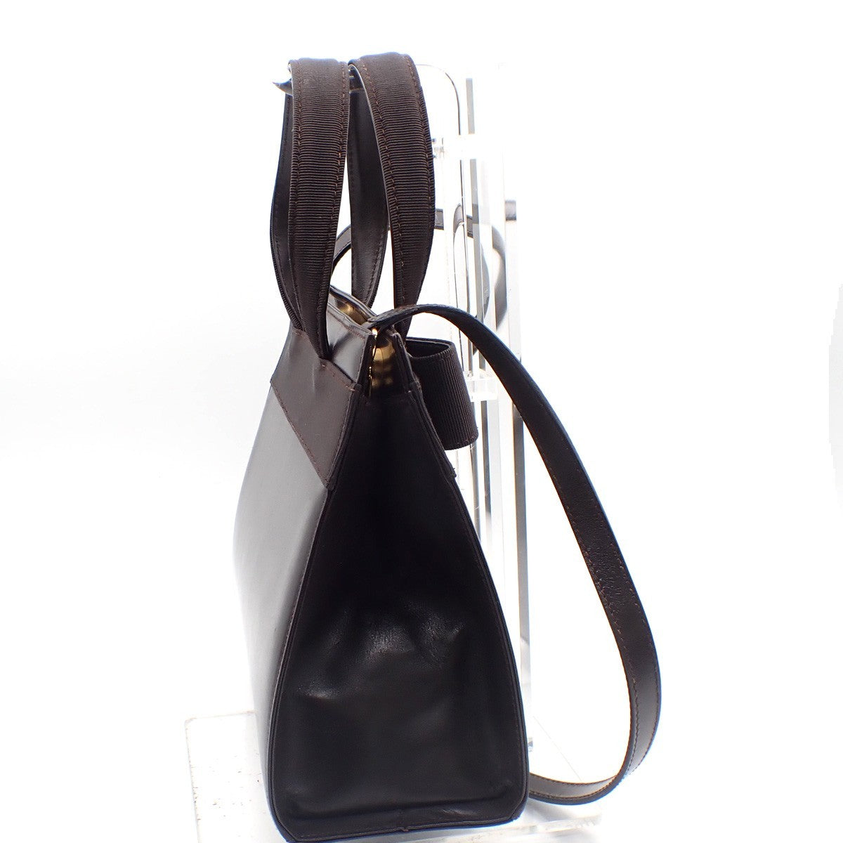 SALVATORE FERRAGAMO Logo Vara 2Way Hand Bag Canvas Leather Brown Gold 33AA167
