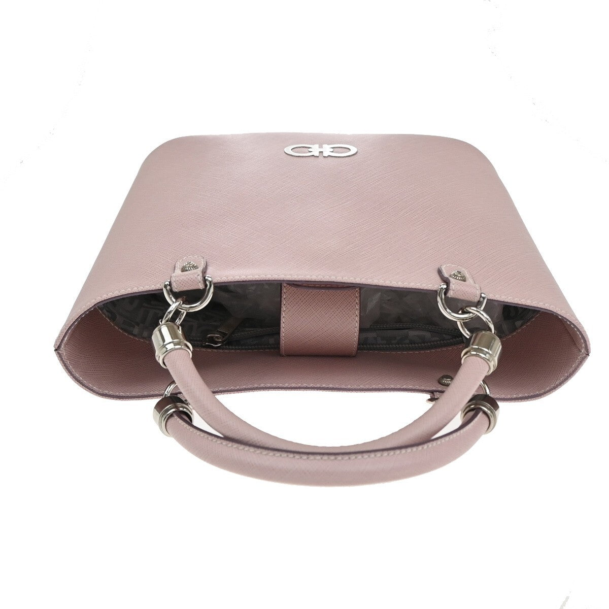 SALVATORE FERRAGAMO Gancini Hand Bag Leather Pink Silver Made in Italy 31EF006
