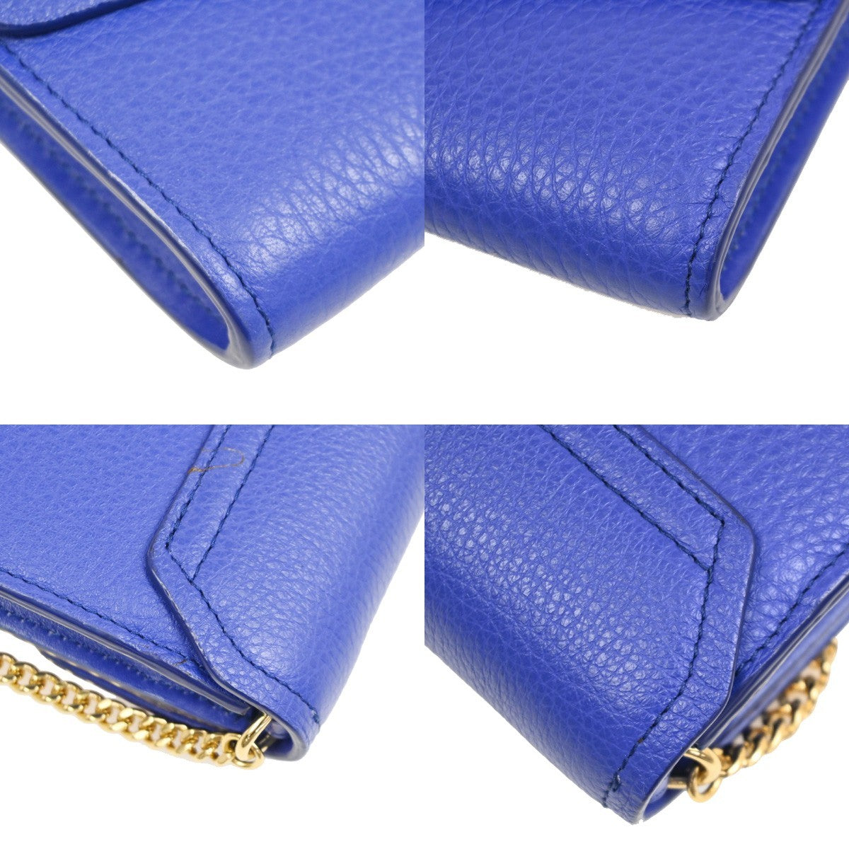 CHLOE Logo Chain Shoulder Bifold Long Wallet Leather Blue GHW Spain 64MA495