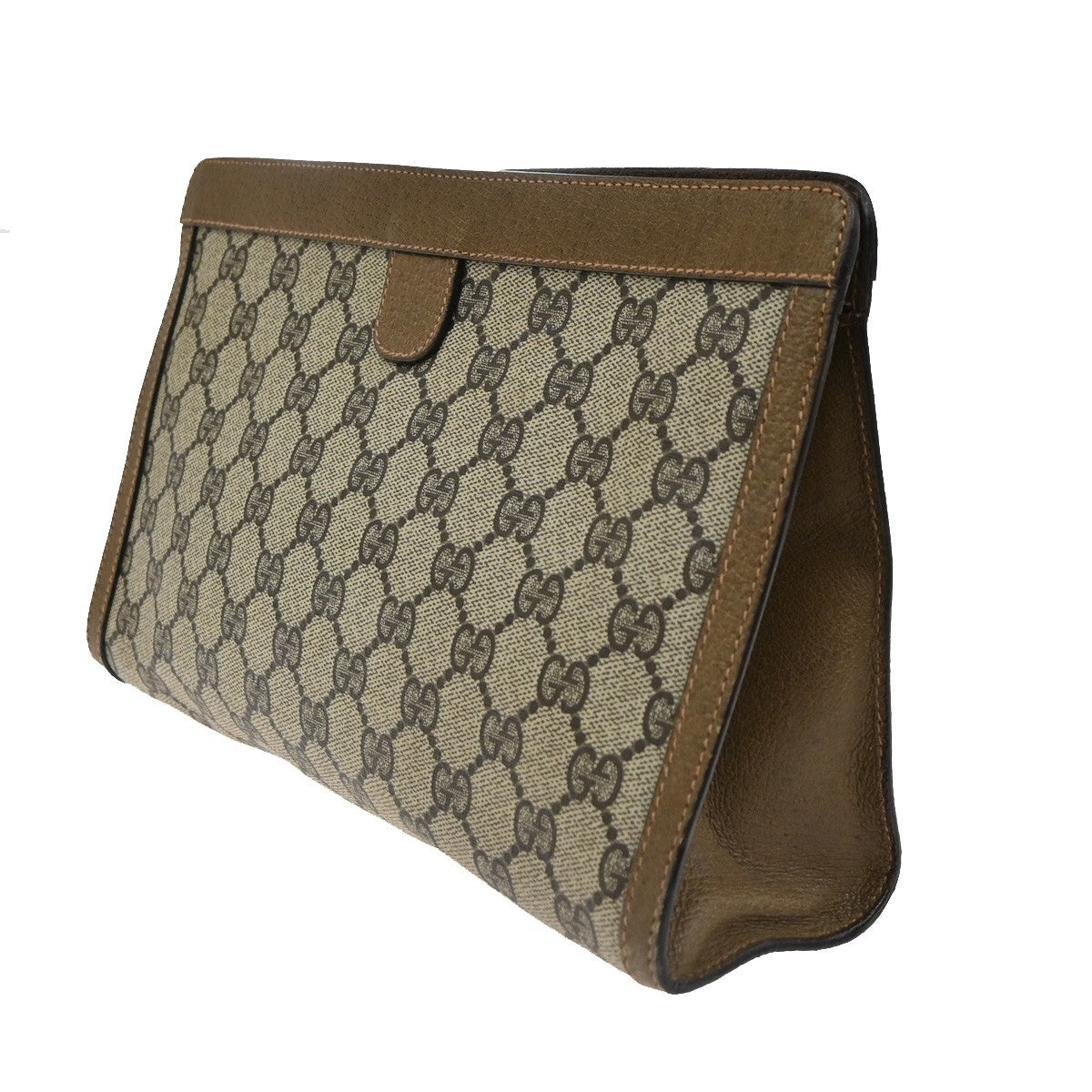 GUCCI GG Pattern Sherry Clutch Hand Bag PVC Leather Brown Italy 05TA586