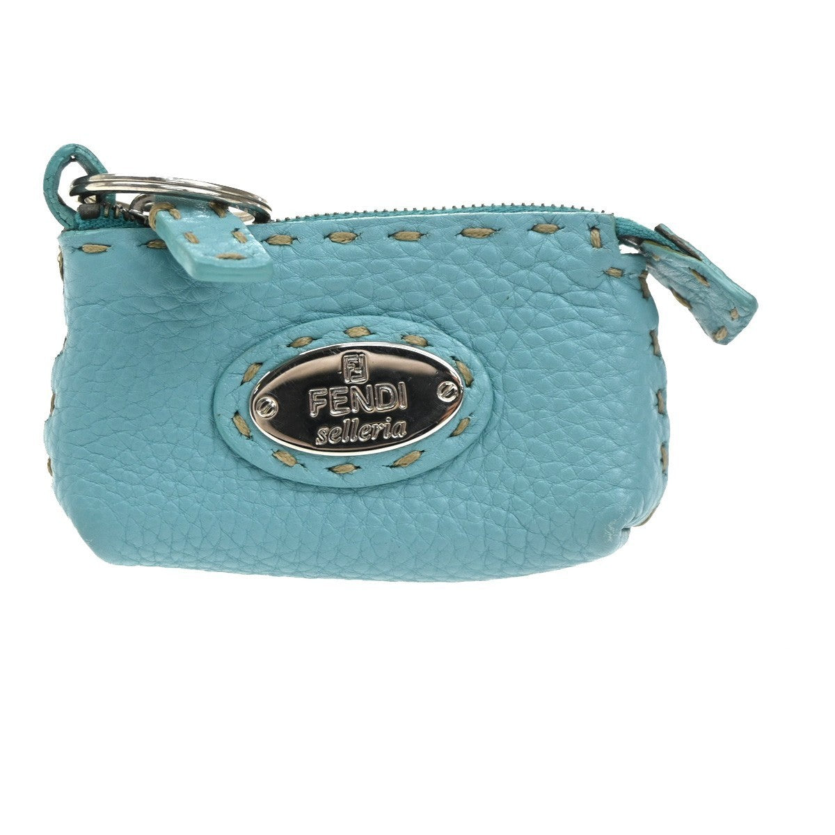 FENDI Logo Micro Coin Wallet Leather Blue SHW Italy 60TA455