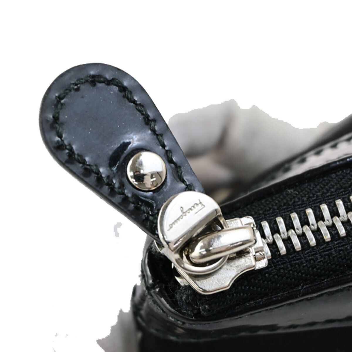 SALVATORE FERRAGAMO Vara Cosmetic Pouch Bag Nylon Leather Black 07KA515