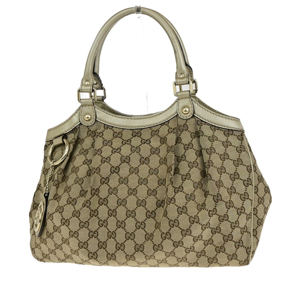 GUCCI Logo GG Pattern Sukey Shoulder Bag Canvas Leather Gold Brown GHW 80SJ570