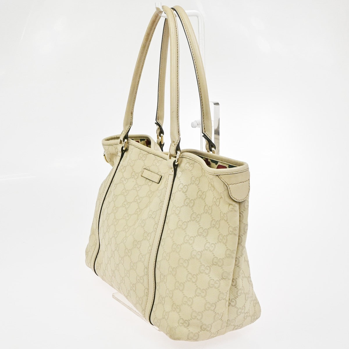 GUCCI Logo GG Pattern Guccissima​ Shoulder Bag Leather Beige GHW Italy 38CB035