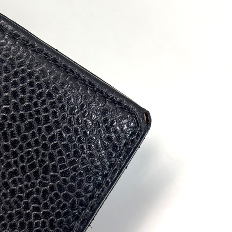 CHANEL CC Logo Bifold Long Wallet Grained Calfskin Leather Black France 16RL991