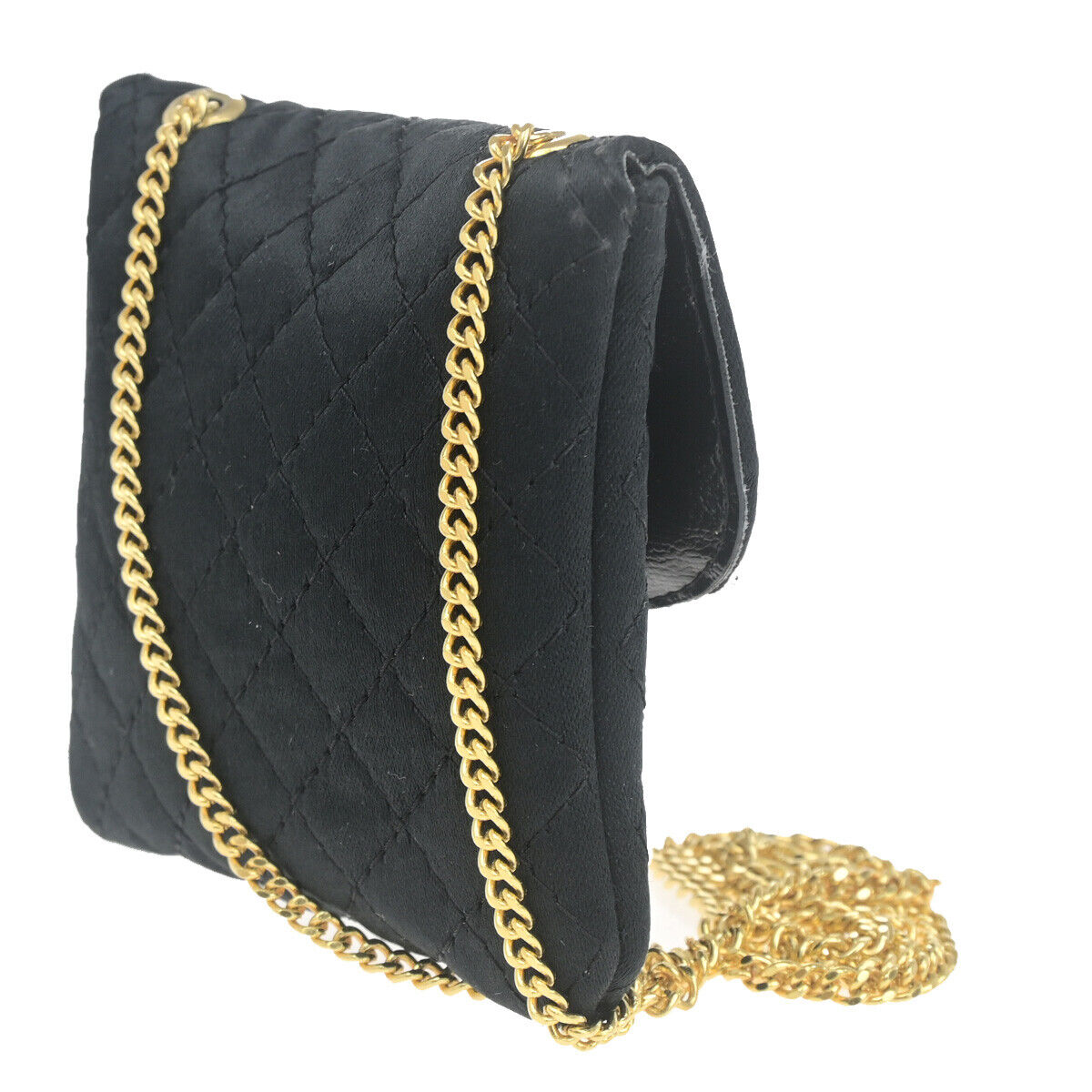 CHANEL CC Logo Micro Matelasse Shoulder Bag Pouch Canvas Leather Black 88RK080
