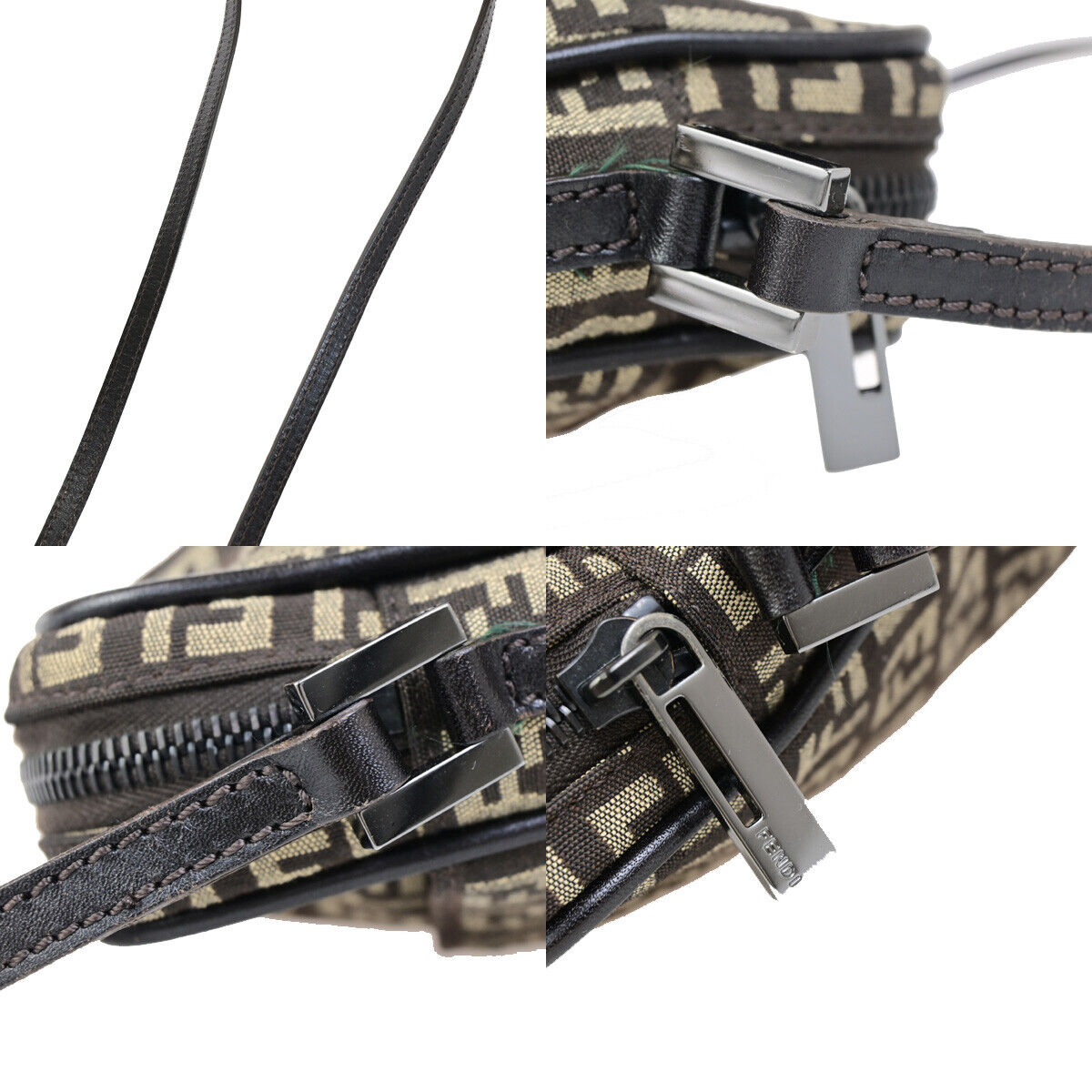 FENDI Logo Zucca Pattern Shoulder Bag Canvas Leather Brown SHW Italy 84SJ480