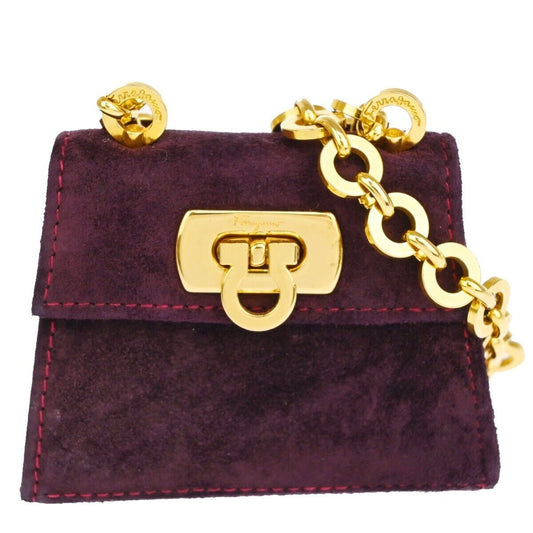 SALVATORE FERRAGAMO Gancini Mini Chain Shoulder Bag Suede Leather Purple 80EA650