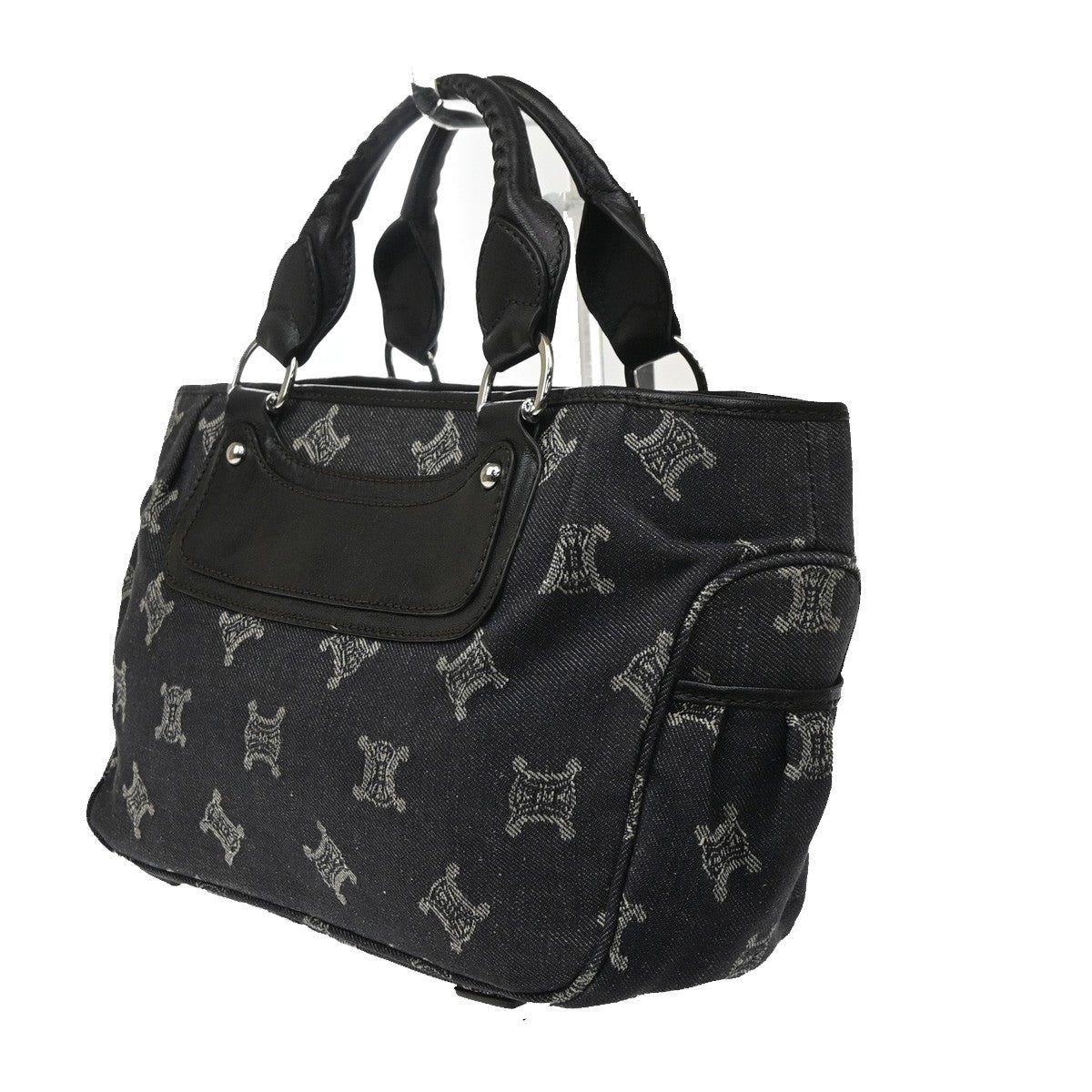 CELINE Logo Macadam Pattern Boogie Hand Bag Denim Leather Black SHW 34KD102