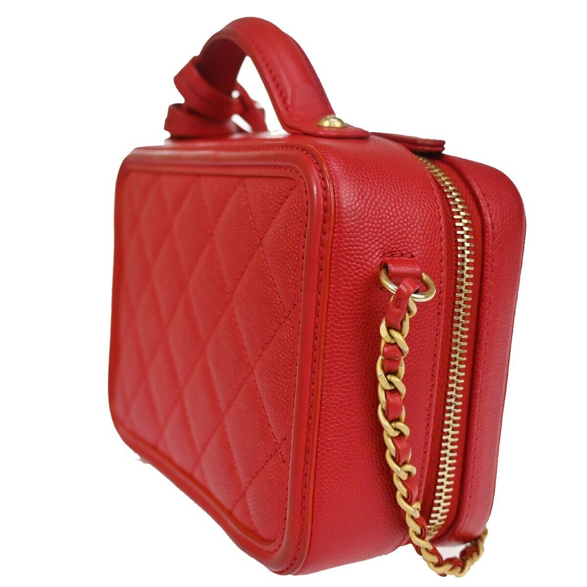 CHANEL CC Mini Matelasse 2Way Chain Shoulder Bag Caviar Leather Red GHW 765RH755