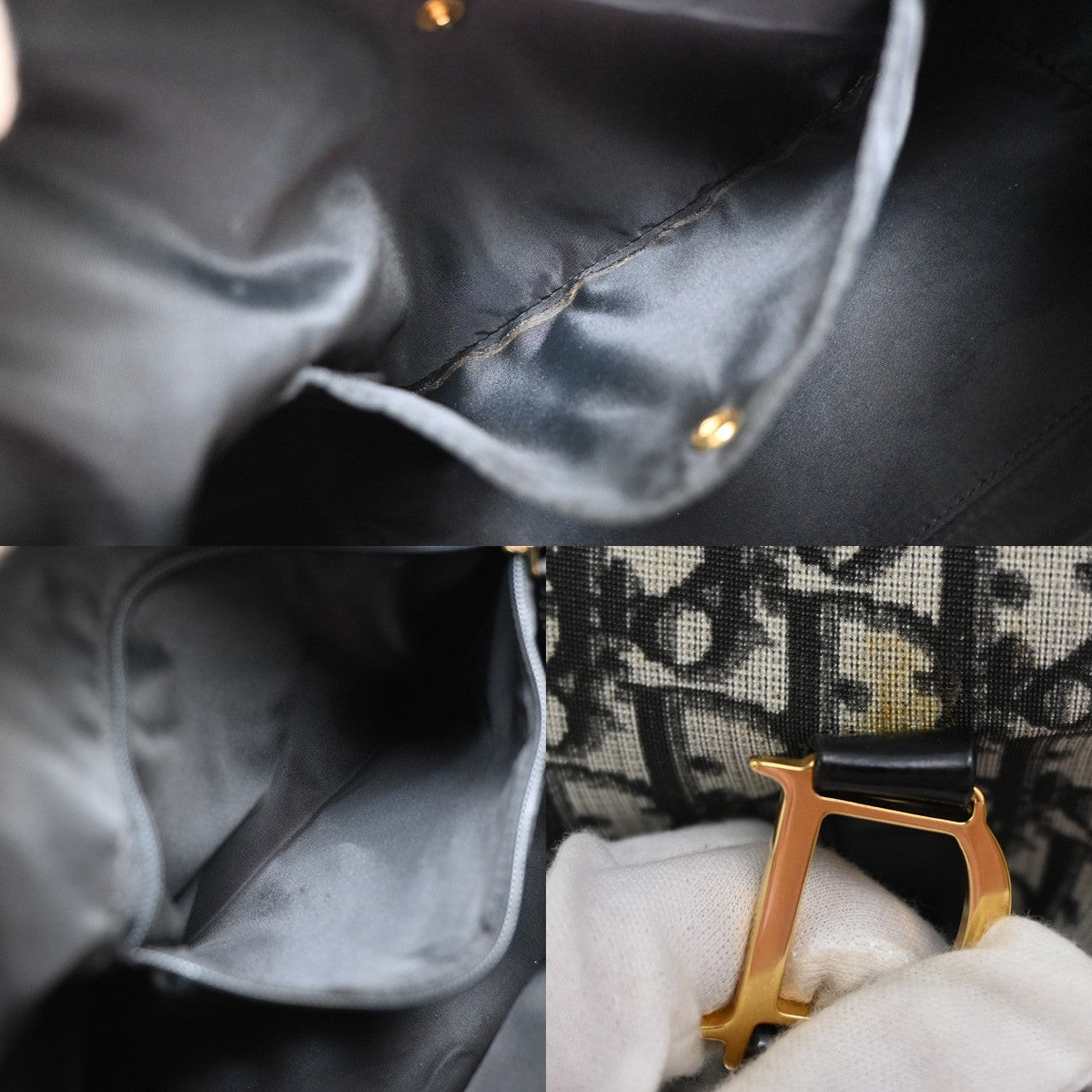 CHRISTIAN DIOR Trotter Pattern Hand Bag PVC Patent Leather Black GHW 95RQ051