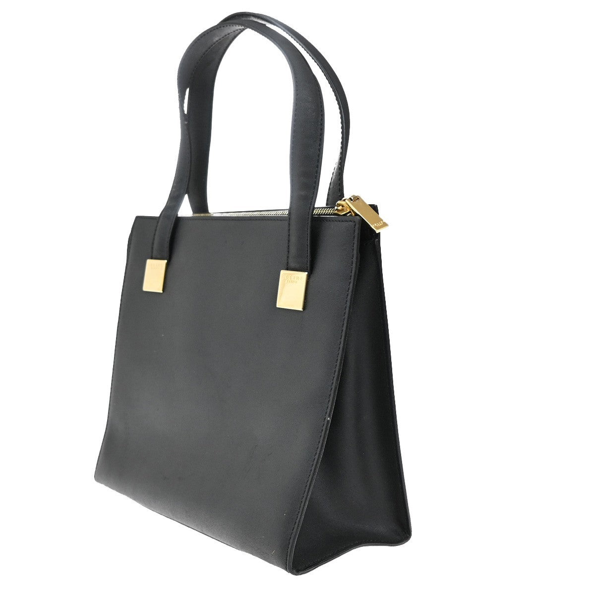CELINE Logo Square Hand Bag Leather Black GHW Italy 30TA069
