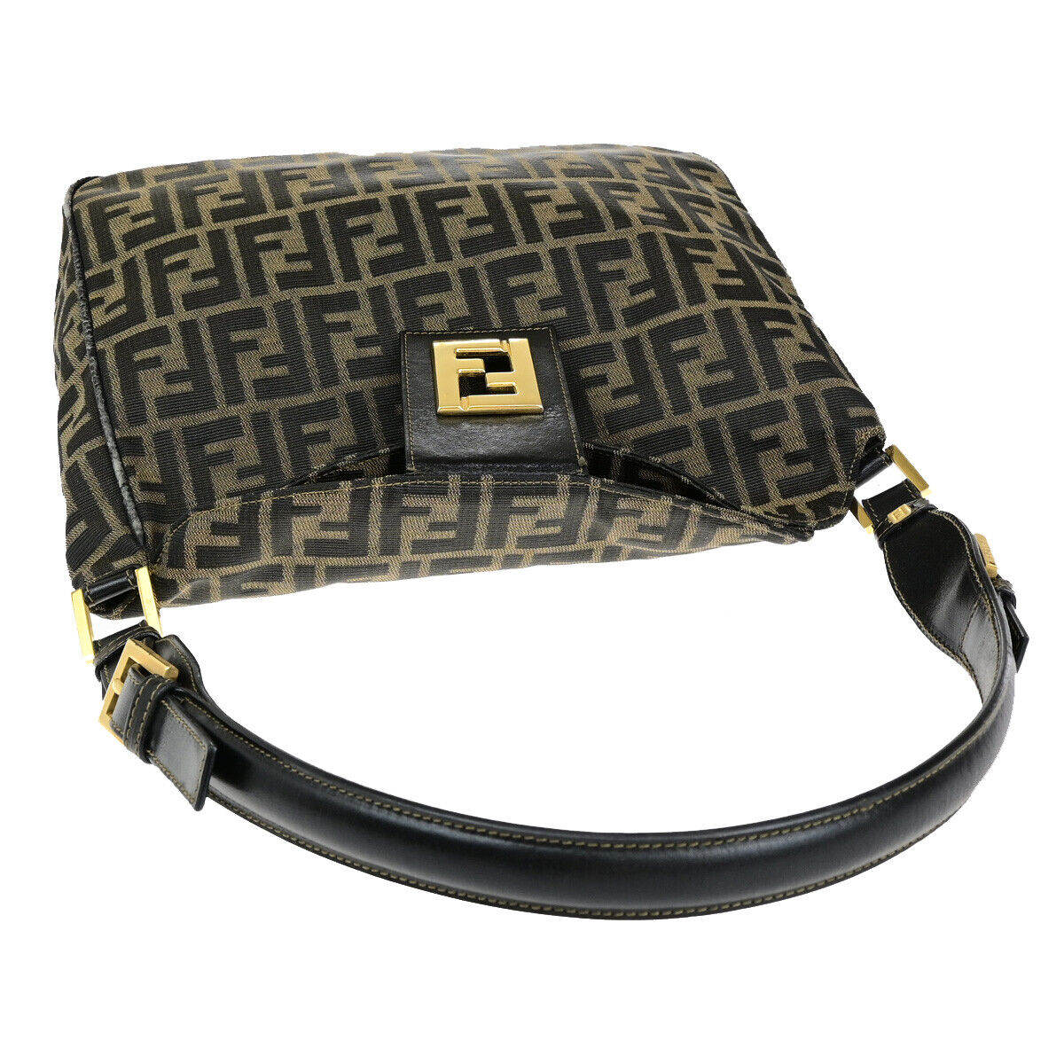 FENDI Logo Zucca Pattern Shoulder Bag Canvas Leather Brown SHW Italy 34SH943