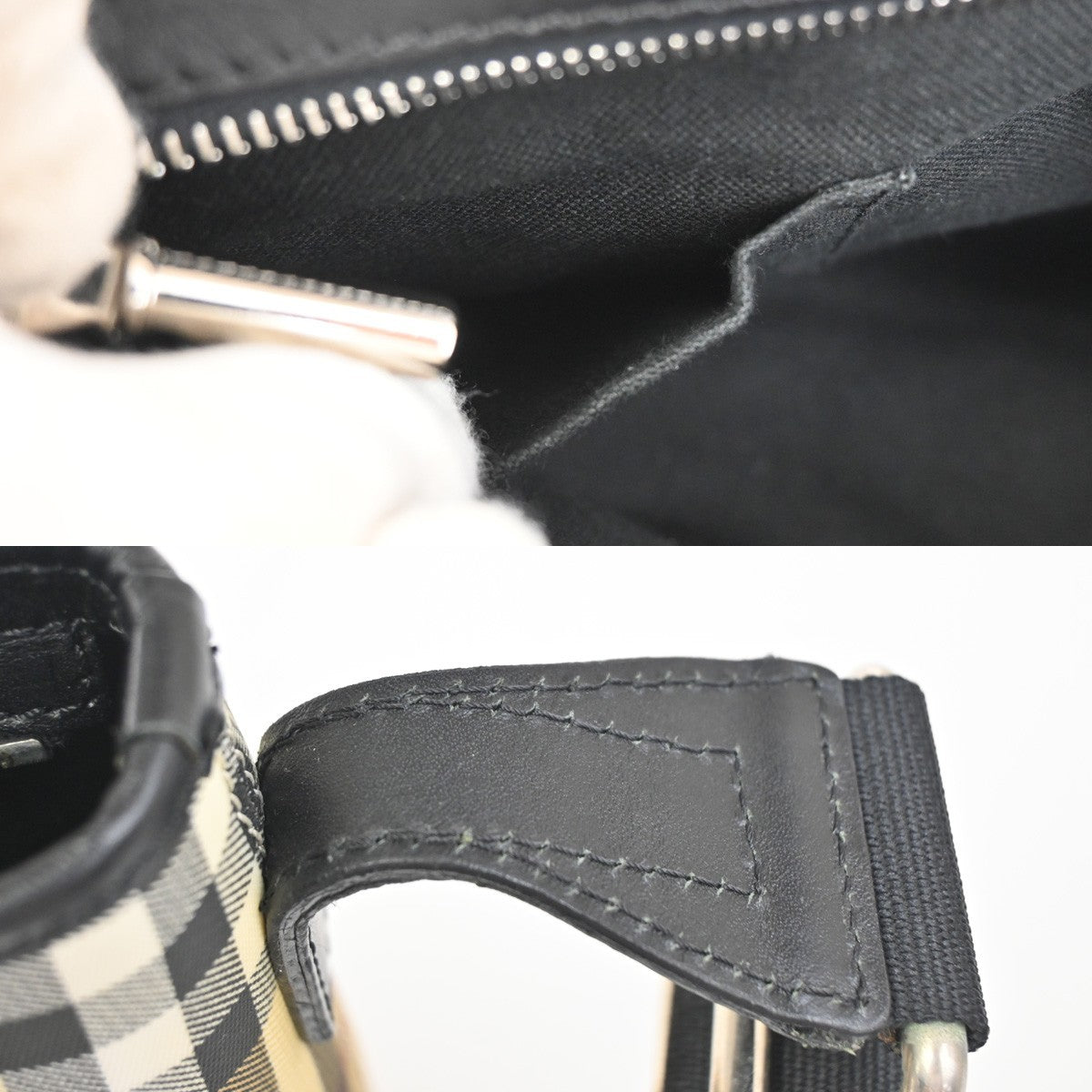 BURBERRY Nova Check Pattern Shoulder Bag PVC Leather Black Beige SHW 38KC921