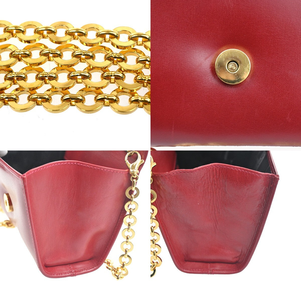 SALVATORE FERRAGAMO Vara 2Way Chain Mini Shoulder Clutch Bag Leather Red 31EE972