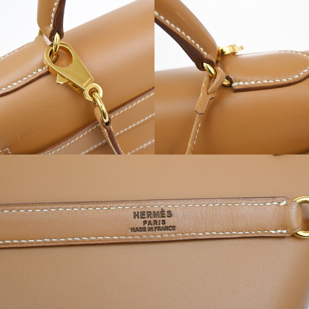 HERMES Kelly 32 2Way Shoulder Hand Bag Chamonix Leather Natural GHW 6640RL144