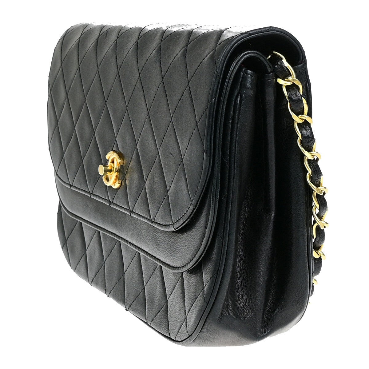 CHANEL CC Matelasse 23 Double Flap Chain Shoulder Bag Leather Black GHW 323RK827