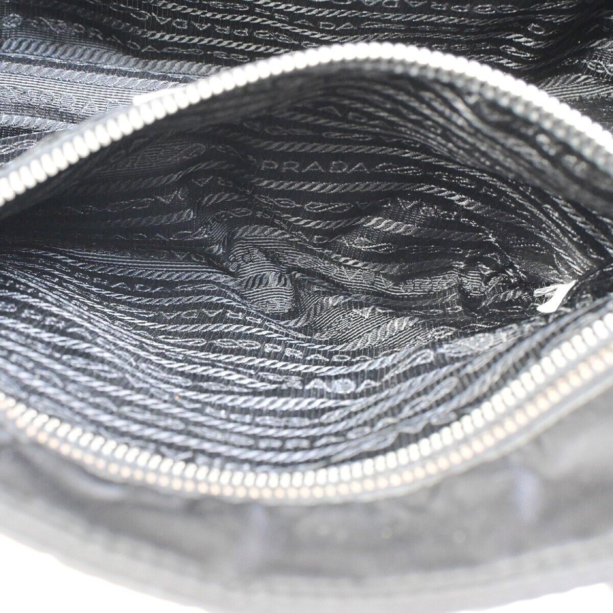 PRADA MILANO Logo Tessuto Shoulder Tote Bag Leather Nylon Black Silver 87SH931